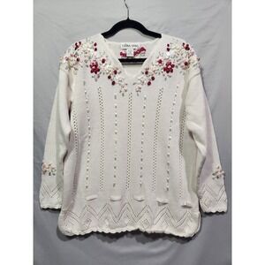 Celina‎ Yang Ribbon Embellised Flower Rosette Knit Sweater Coquette Cottage LRG